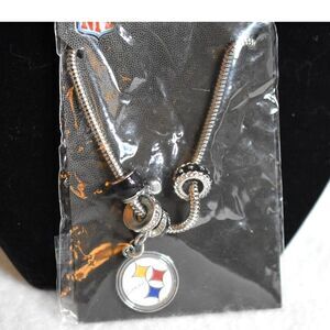 NFL New Pittsburg Steelers Snake Chain Euro Bead Logo Charm Necklace